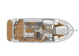 The lower deck layout on the Beneteau Swift Trawler 35 - two cabins both with  full height.  The saloon sofa also converts to a double bed  